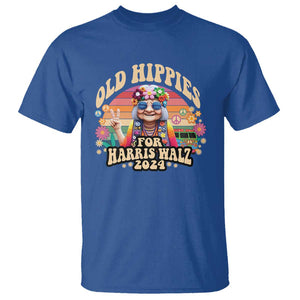 Old Hippies For Harris Walz 2024 T Shirt Kamala Support Groovy Vintage Boho Woman TS09 Royal Blue Print Your Wear