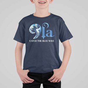 Comma La Harris T Shirt For Kid Kamala 2024 Catch The Blue Wave TS09 Navy Print Your Wear