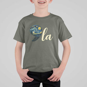 Comma La Harris T Shirt For Kid Kamala 2024 Starry Night Aesthetic TS09 Military Green Print Your Wear