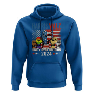Harris Walz 2024 Hoodie Unity Over Division Kamala US President TS09 Royal Blue Print Your Wear