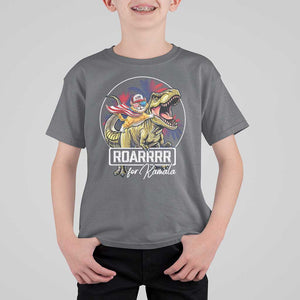 Funny Harris 2024 T Shirt For Kid Roar For Kamala Dinosaur Hero Cat Kids TS09 Charcoal Print Your Wear