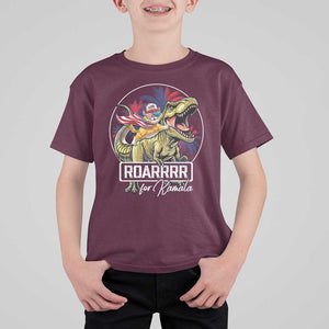 Funny Harris 2024 T Shirt For Kid Roar For Kamala Dinosaur Hero Cat Kids TS09 Maroon Print Your Wear