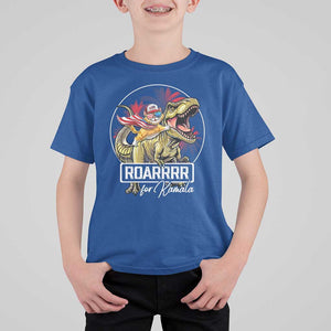 Funny Harris 2024 T Shirt For Kid Roar For Kamala Dinosaur Hero Cat Kids TS09 Royal Blue Print Your Wear