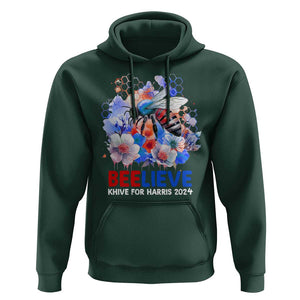 Believe Khive For Harris 2024 Hoodie Bee American Flag TS09 Dark Forest Green Print Your Wear