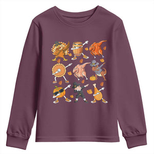 Funny Thanksgiving Youth Sweatshirt Dabbing Turkey T Rex Pilgrim Pumpkin Pie TS09 Maroon Print Your Wear