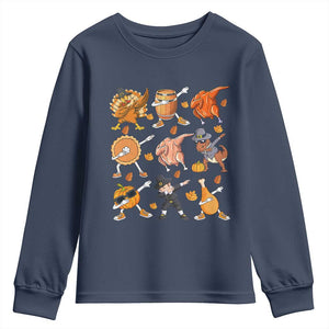 Funny Thanksgiving Youth Sweatshirt Dabbing Turkey T Rex Pilgrim Pumpkin Pie TS09 Navy Print Your Wear