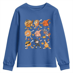 Funny Thanksgiving Youth Sweatshirt Dabbing Turkey T Rex Pilgrim Pumpkin Pie TS09 Royal Blue Print Your Wear