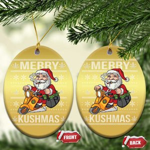 Merry Kushmas Christmas Ornament Ugly Santa Smoking Cannabis Weed 420 Xmas TS09 Oval Gold Print Your Wear