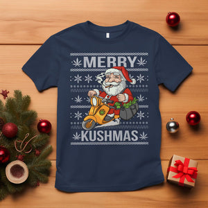 Merry Kushmas Christmas Ugly Santa Smoking Cannabis Weed 420 T Shirt TS09 Navy Printyourwear