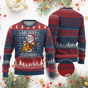 Merry Kushmas Ugly Christmas Sweater Ugly Santa Smoking Cannabis Weed 420 Xmas TS09 Burgundy Print Your Wear