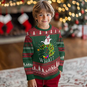 Funny Christmas Cat Ugly Christmas Sweater What? Mischievous Cat Pushing Christmas Tree TS09 Christmas Print Your Wear