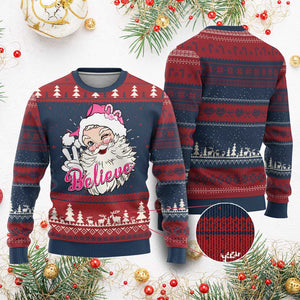Believe Christmas Vintage Pink Santa Claus Ugly Christmas Sweater TS09 Burgundy Print Your Wear