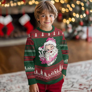Believe Christmas Vintage Pink Santa Claus Ugly Christmas Sweater TS09 Christmas Print Your Wear