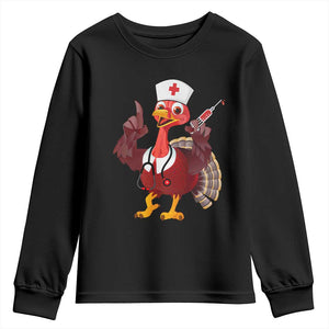 Turkey Nurse Thanksgiving Stethoscope Syringe Youth Sweatshirt TS09 Black Print Your Wear