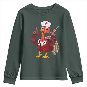 Turkey Nurse Thanksgiving Stethoscope Syringe Youth Sweatshirt TS09 Dark Forest Green Print Your Wear