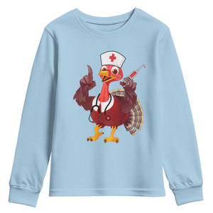 Turkey Nurse Thanksgiving Stethoscope Syringe Youth Sweatshirt TS09 Light Blue Print Your Wear