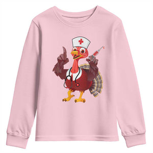 Turkey Nurse Thanksgiving Stethoscope Syringe Youth Sweatshirt TS09 Light Pink Print Your Wear