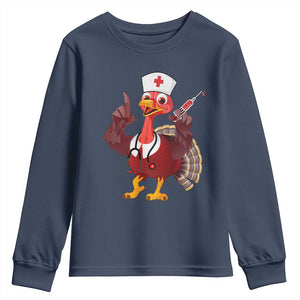 Turkey Nurse Thanksgiving Stethoscope Syringe Youth Sweatshirt TS09 Navy Print Your Wear