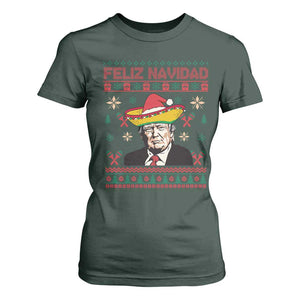 Funny Mexico Christmas Trump T Shirt For Women Feliz Navidad Mexican Sombrero Santa TS09 Dark Forest Green Print Your Wear