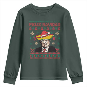 Funny Mexico Christmas Trump Youth Sweatshirt Feliz Navidad Mexican Sombrero Santa TS09 Dark Forest Green Print Your Wear