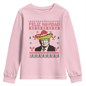 Funny Mexico Christmas Trump Youth Sweatshirt Feliz Navidad Mexican Sombrero Santa TS09 Light Pink Print Your Wear