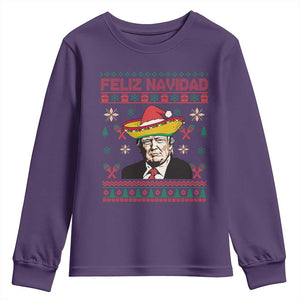 Funny Mexico Christmas Trump Youth Sweatshirt Feliz Navidad Mexican Sombrero Santa TS09 Purple Print Your Wear