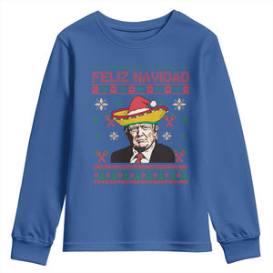 Funny Mexico Christmas Trump Youth Sweatshirt Feliz Navidad Mexican Sombrero Santa TS09 Royal Blue Print Your Wear