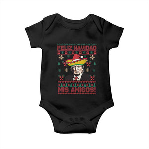 Funny Mexico Christmas Trump Baby Onesie Feliz Navidad Mis Amigosi Mexican Sombrero Santa TS09 Black Print Your Wear