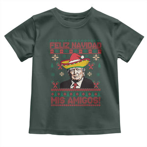 Funny Mexico Christmas Trump Baby Shirt Feliz Navidad Mis Amigosi Mexican Sombrero Santa TS09 Dark Forest Green Print Your Wear