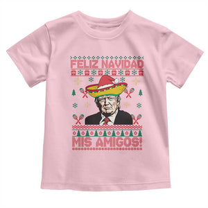 Funny Mexico Christmas Trump Baby Shirt Feliz Navidad Mis Amigosi Mexican Sombrero Santa TS09 Light Pink Print Your Wear