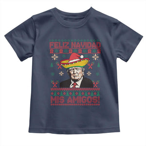 Funny Mexico Christmas Trump Baby Shirt Feliz Navidad Mis Amigosi Mexican Sombrero Santa TS09 Navy Print Your Wear