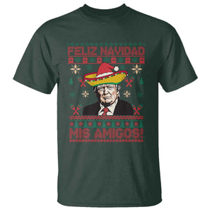 Funny Mexico Christmas Trump T Shirt Feliz Navidad Mis Amigosi Mexican Sombrero Santa TS09 Dark Forest Green Print Your Wear