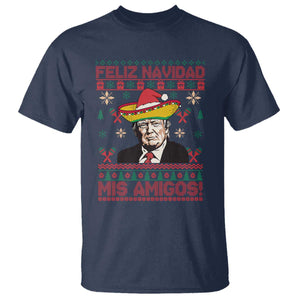 Funny Mexico Christmas Trump T Shirt Feliz Navidad Mis Amigosi Mexican Sombrero Santa TS09 Navy Print Your Wear