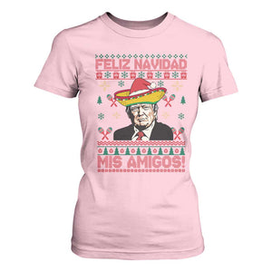 Funny Mexico Christmas Trump T Shirt For Women Feliz Navidad Mis Amigosi Mexican Sombrero Santa TS09 Light Pink Print Your Wear
