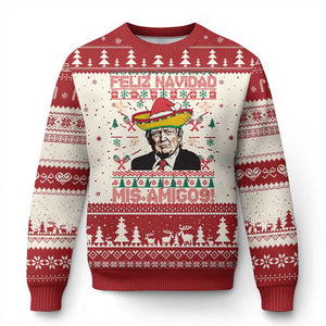Funny Mexico Xmas Trump Ugly Christmas Sweater Feliz Navidad Mis Amigos Mexican Sombrero Santa TS09 Red Print Your Wear