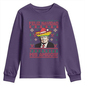 Funny Mexico Christmas Trump Youth Sweatshirt Feliz Navidad Mis Amigosi Mexican Sombrero Santa TS09 Purple Print Your Wear