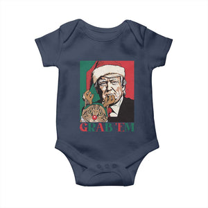 Funny Christmas Trump Baby Onesie Grab 'em Trump Hug Reindeer Cat TS09 Navy Print Your Wear
