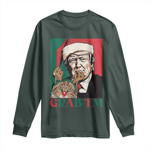Funny Christmas Trump Long Sleeve Shirt Grab 'em Trump Hug Reindeer Cat TS09 Dark Forest Green Print Your Wear