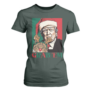 Funny Christmas Trump T Shirt For Women Grab 'em Trump Hug Reindeer Cat TS09 Dark Forest Green Print Your Wear