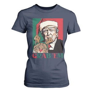 Funny Christmas Trump T Shirt For Women Grab 'em Trump Hug Reindeer Cat TS09 Navy Print Your Wear