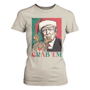 Funny Christmas Trump T Shirt For Women Grab 'em Trump Hug Reindeer Cat TS09 Sand Print Your Wear