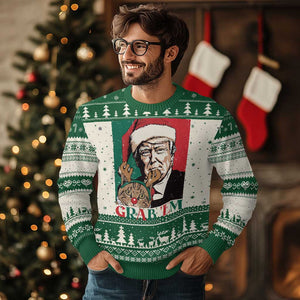 Funny Xmas Trump Ugly Christmas Sweater Grab 'em Trump Hug Reindeer Cat TS09 Green Print Your Wear