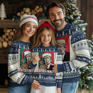 Funny Xmas Trump Ugly Christmas Sweater Grab 'em Trump Hug Reindeer Cat TS09 Navy Print Your Wear