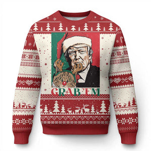 Funny Xmas Trump Ugly Christmas Sweater Grab 'em Trump Hug Reindeer Cat TS09 Red Print Your Wear