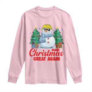 Make Christmas Great Again Long Sleeve Shirt Funny Trump Snowman Xmas TS09 Light Pink Print Your Wear