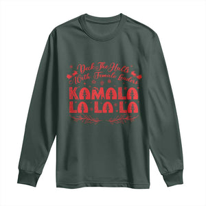 Funny Christmas Kamala Long Sleeve Shirt Deck The Halls With Female Leaders Harris President TS09 Dark Forest Green Print Your Wear