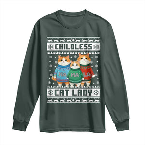 Christmas Childless Cat Lady Long Sleeve Shirt Cute Cats Cat Mom Meowy Xmas Kamala 2024 TS09 Dark Forest Green Print Your Wear