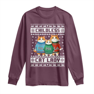 Christmas Childless Cat Lady Long Sleeve Shirt Cute Cats Cat Mom Meowy Xmas Kamala 2024 TS09 Maroon Print Your Wear