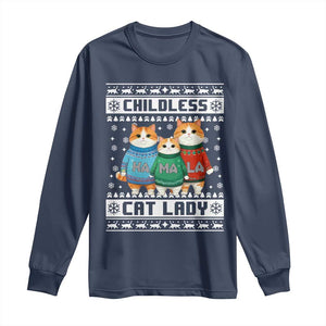 Christmas Childless Cat Lady Long Sleeve Shirt Cute Cats Cat Mom Meowy Xmas Kamala 2024 TS09 Navy Print Your Wear