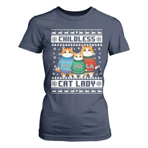 Christmas Childless Cat Lady T Shirt For Women Cute Cats Cat Mom Meowy Xmas Kamala 2024 TS09 Navy Print Your Wear